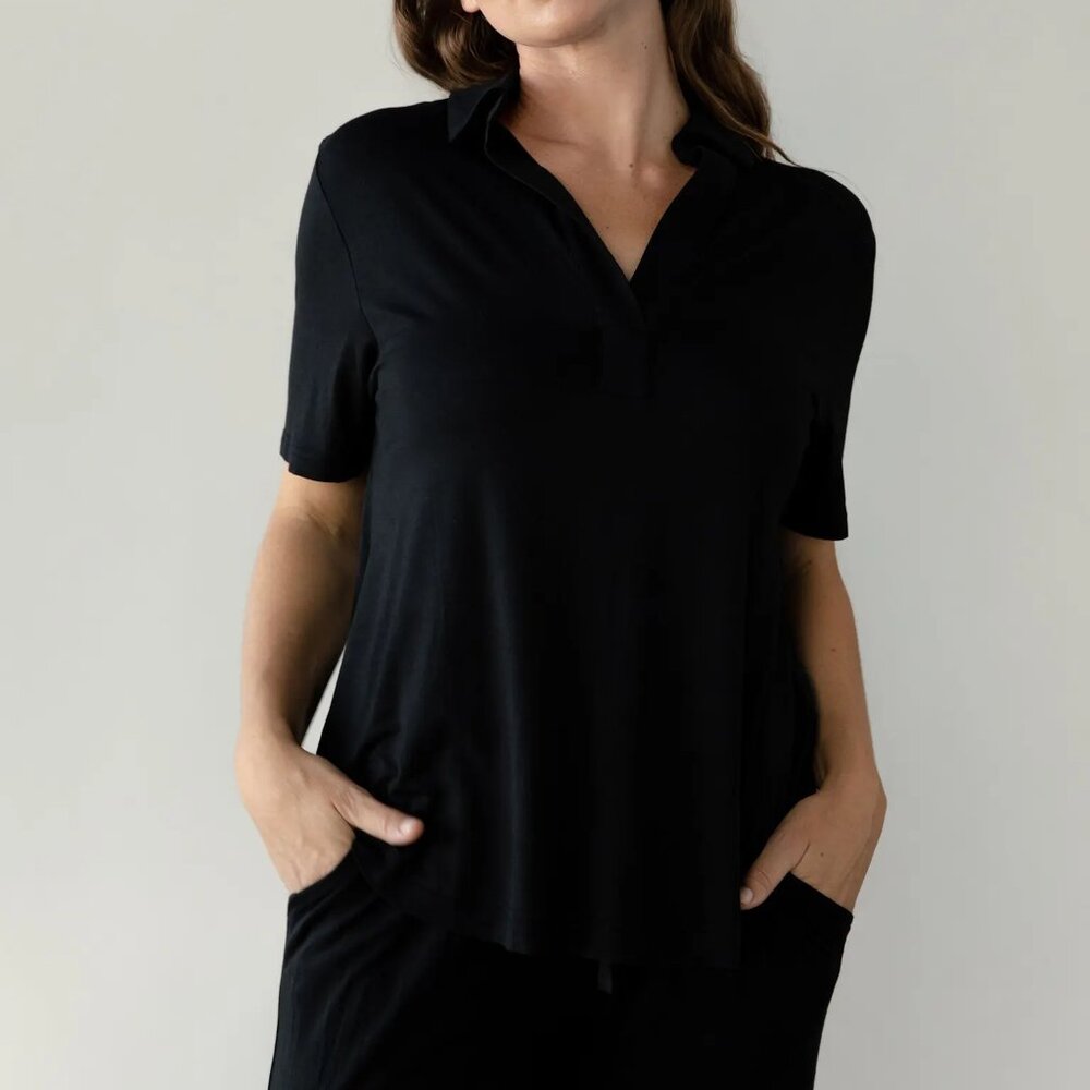 Cozy Earth Women's Polo Bamboo - Black Medium